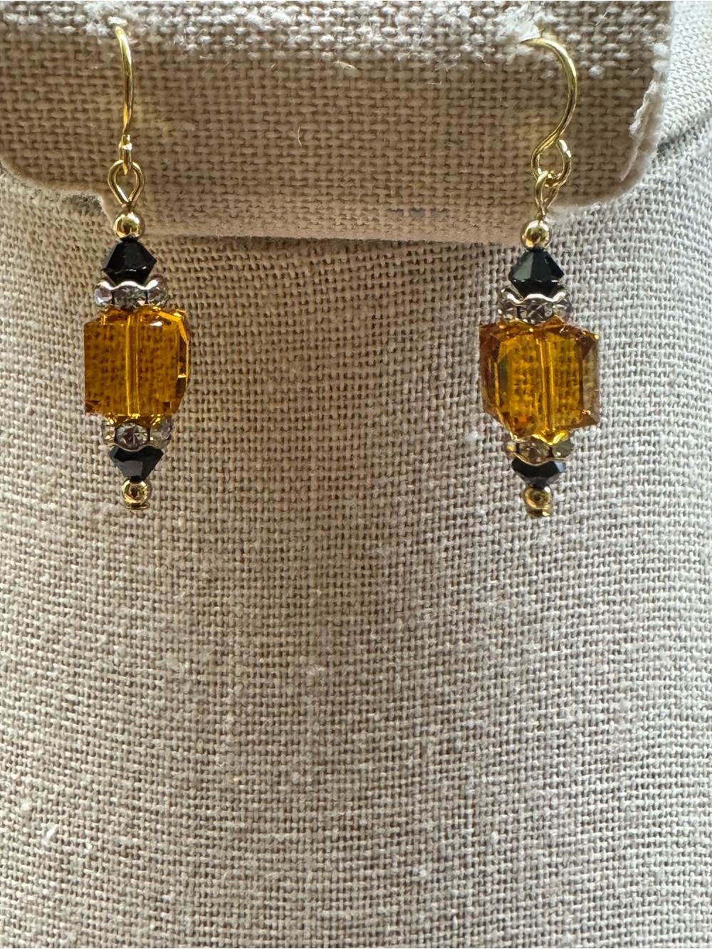 Gold-Tone Amber Glass Drop Earrings by
